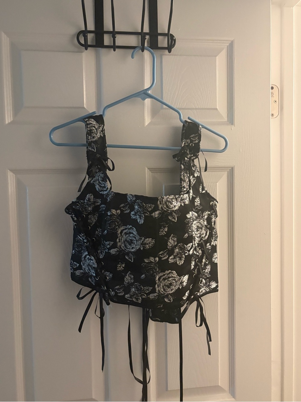 Amazon black and silver lace up corset top